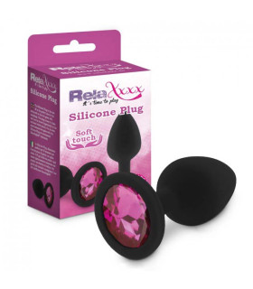 Анальная пробка силиконовая черная с розовым камнем RelaXxxx M - No Taboo