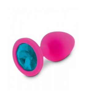 Анальная пробка силиконовая розовая с голубым камнем RelaXxxx M - No Taboo