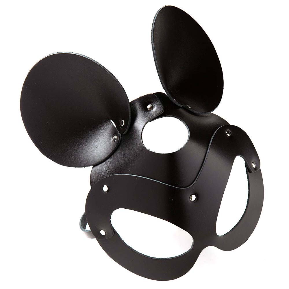 Маска БДСМ Міккі Маус чорна шкіра ручна робота NO TABOO (31629), zoom