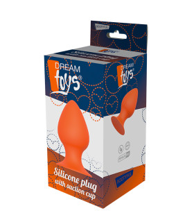 Анальная пробка большая с присоской, силиконовая, оранжевая, 13,4 см x 7 см - No Taboo