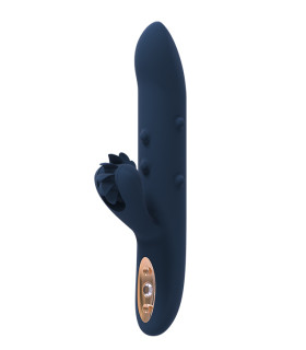 Вибратор с функцией движущихся шариков и вращающимся клиторальным отростком, силиконовый, синий - No Taboo