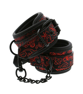 Наручники з неопрену чорні з червоною вишивкою, BLAZE DELUXE - No Taboo
