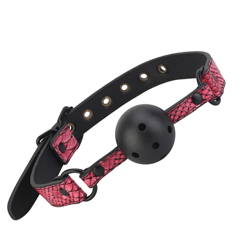 Кляп з ремінцем Dream Toys Blaze зі зміїним принтом, рожевий, 4.7 см (37519), zoom