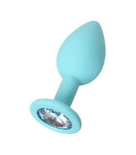 Пробка анальная с камнем, силикон, голубая, 7 см х 2,8 см, 26 г - No Taboo