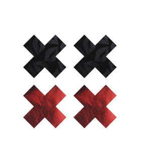 Пэстисы в виде крестиков "Поцелуй", 2 пары в комплекте, черные и красные - No Taboo