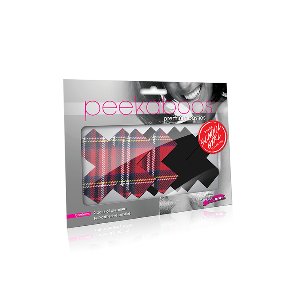 Пестіси у вигляді хрестиків "школярка", 2 пари в комплекті, чорні і червоні картаті. (37823), zoom