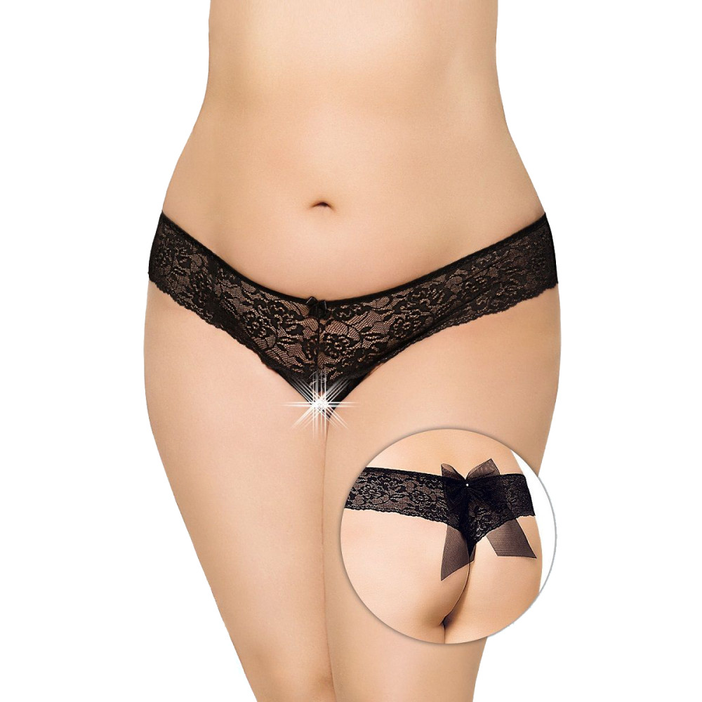 Сексуальні трусики з інтимним вирізом і бантом на попі, чорні, розмір, XXXL (37257), zoom