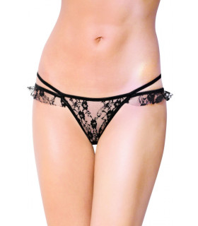 Сексуальные трусики кружевные черные, с открытой попой и атласным бантиком M/L - No Taboo