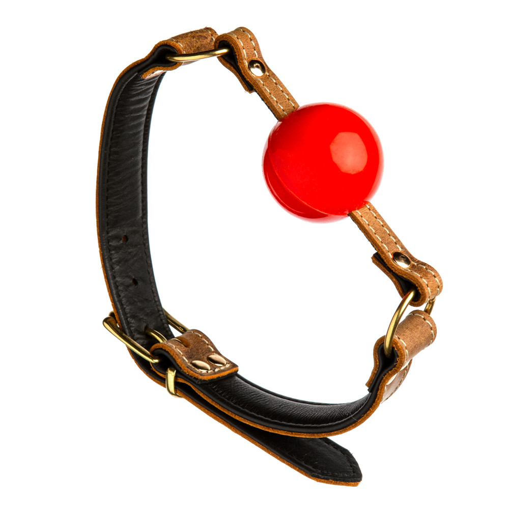 Кляп з коричневої італійської шкіри, з червоним кулькою, ручна робота, Голландія (35104), zoom