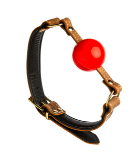 Кляп з коричневої італійської шкіри, з червоним кулькою, ручна робота, Голландія - No Taboo
