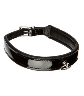 Ошейник чёрный лакированный с кольцом, из кожи, Голландия - No Taboo