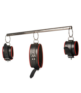 Распорка металлическая с ошейником и наручниками из кожи ручной работы Голландия - No Taboo