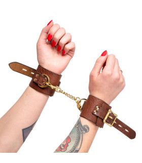 Наручники коричневые из итальянской кожи, Голландия ручная работа - No Taboo