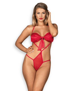 Боди Obsessive Giftella с бантами, красное, L-XL - No Taboo
