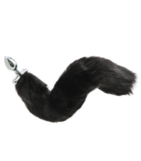 Анальна пробка, 2.8 х 7.5 см, 2в1 з чорним, з хвостиком і змінним стопером з каменем, довжина 41 см - No Taboo