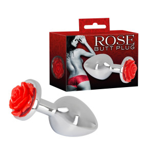 Анальная пробка, 3.4 см х 9 см, металлическая, с красной розой, Rose Butt Plug - No Taboo