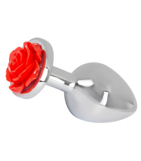 Анальная пробка, 3.4 см х 9 см, металлическая, с красной розой, Rose Butt Plug - No Taboo
