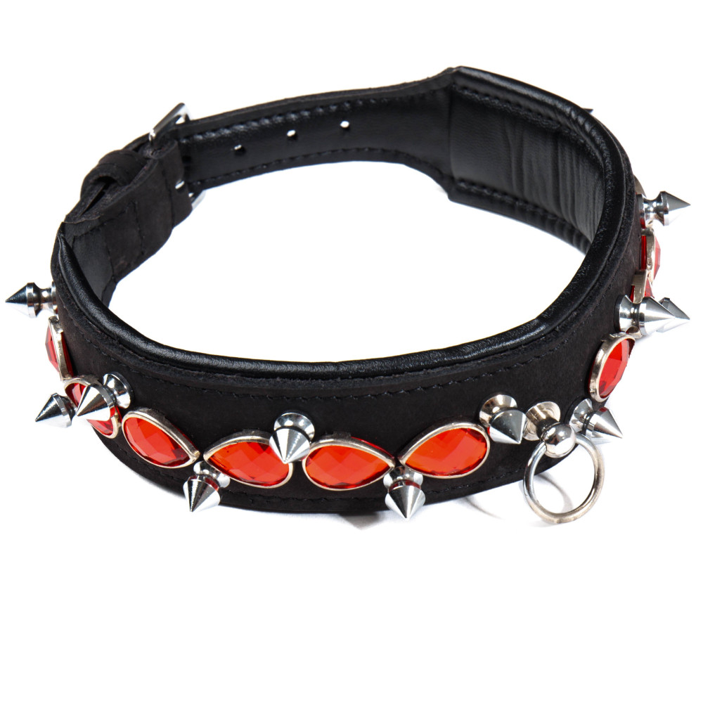 Ошейник черный с шипами и камням Голландия ручная работа (28556), zoom