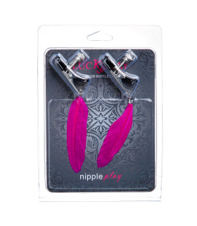Зажимы на соски плоские, с розовыми перьями - No Taboo
