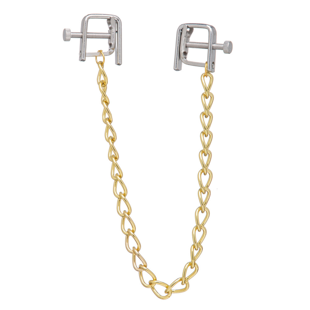 Зажимы на соски квадратные цепочка 29см золото Nipple play (38460), zoom