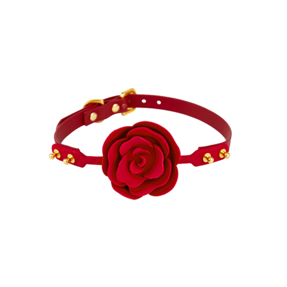 Кляп роза из силикона и итальянской кожи Rose Ball Gag UPKO красный (38294), zoom