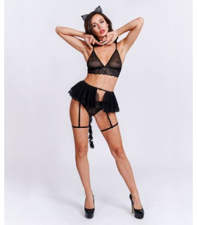 Костюм сексуальной кошки , кружевной, 5 предметов, M/L - No Taboo