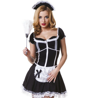 Костюм горничной черное платье с фигурным вырезом, S/M - No Taboo