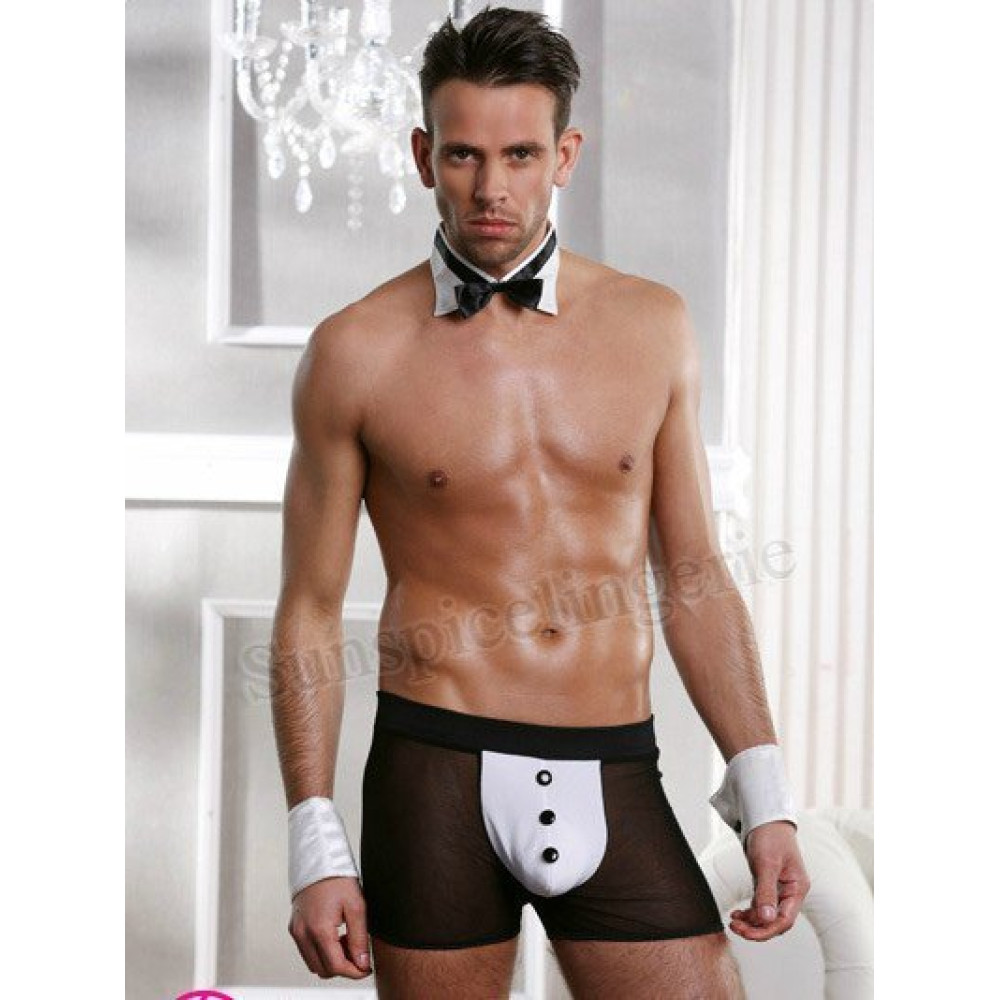Костюм офіціанта Sunspice боксери, манжети та комірець, чорно-білий, One Size (21613), zoom