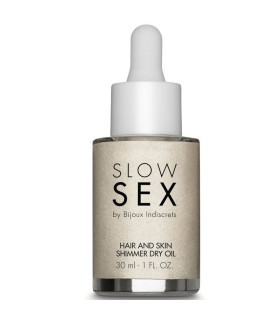 Мерцающее сухое масло для тела и волос Slow Sex by Bijoux Indiscrets Intimate Shimmer Oil с кокосовым ароматом, 30 мл - No Taboo