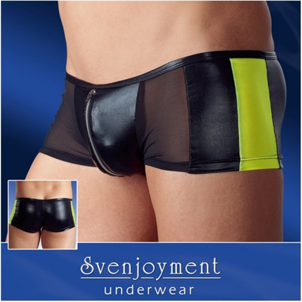 Еротичні шорти чоловічі на блискавці салатові вставки PANTS 1701 S (28209), zoom