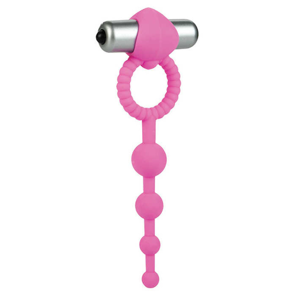 Эрекционное кольцо с анальными шариками и вибрацией Amour Pink (8293), zoom