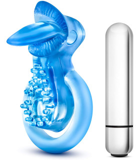 Ерекційне кільце з вібро STAY HARD VIBRATING TONGUE RING BLUE - No Taboo