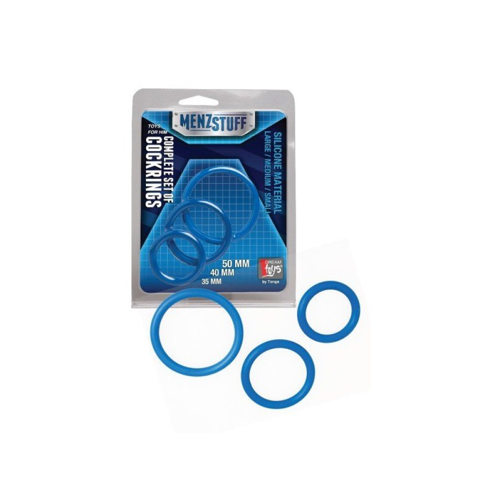Набор эрекционных колец синего цвета 3 шт (28847), zoom
