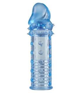 Насадка на член рельєфна Toy Joy, подовжуюча, реалістична, блакитна, 15.5 х 3 см - No Taboo