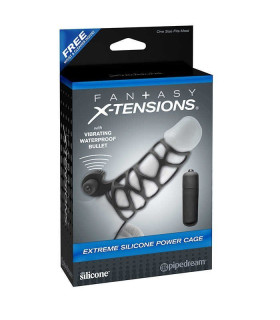 Эрекционная вибронасадка на пенис Pipedream Fantasy X-tensions с кольцом на мошонку, чёрная, 12 х 4 см - No Taboo