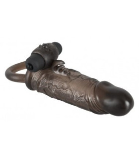 Насадка, що подовжує з вібрацією та утяжкою на мошонку 19 см Rebel Extension Slim Fit Penissleeve, чорна - No Taboo