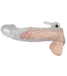 Збільшує член насадка з кліторальним вібростимулятором Crystal Skin - No Taboo