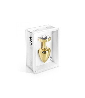 Анальная пробка со стразом Diogol, ребристая, золотого цвета, 35 мм - No Taboo