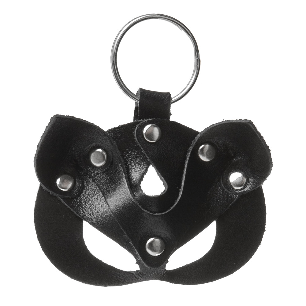 Шкіряний брелок БДСМ маска кішка, чорний (32276), zoom