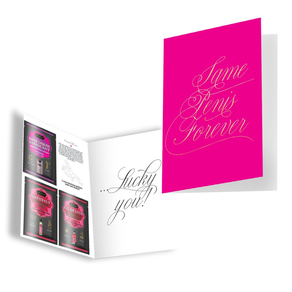 Подарочная открытка с набором Сашетов плюс конверт Kama Sutra Same Penis Forever клубничка (35710), zoom