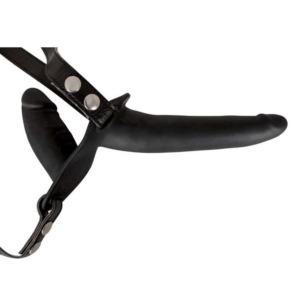 Подвійний Страпон силіконовий на ременях чорний DOUBLE STRAP-ON BLACK SILICONE (29468), zoom