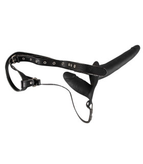 Подвійний Страпон силіконовий на ременях чорний DOUBLE STRAP-ON BLACK SILICONE - No Taboo