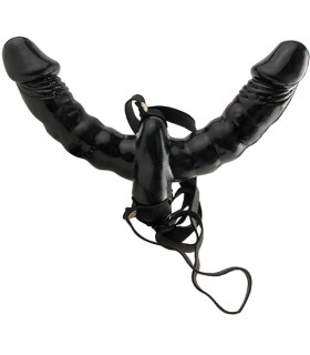 Страпон двойной Pipedream Fetish Fantasy с вибрацией, чёрный, 15 х 3.8 см - No Taboo