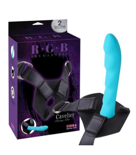 Страпон с силиконовой насадкой, трусики из искусственной кожи, голубой - No Taboo