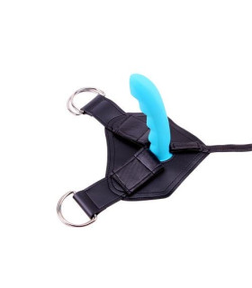 Страпон с силиконовой насадкой, трусики из искусственной кожи, голубой - No Taboo