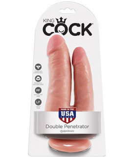 Фалоімітатор подвійний King Cock реалістичний, на присосці, бежевий - No Taboo
