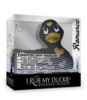 Уточка вибратор I Rub My Duckie черная в золотое сердечко - No Taboo