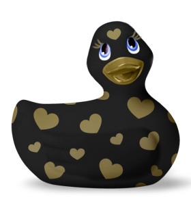 Уточка вибратор I Rub My Duckie черная в золотое сердечко - No Taboo
