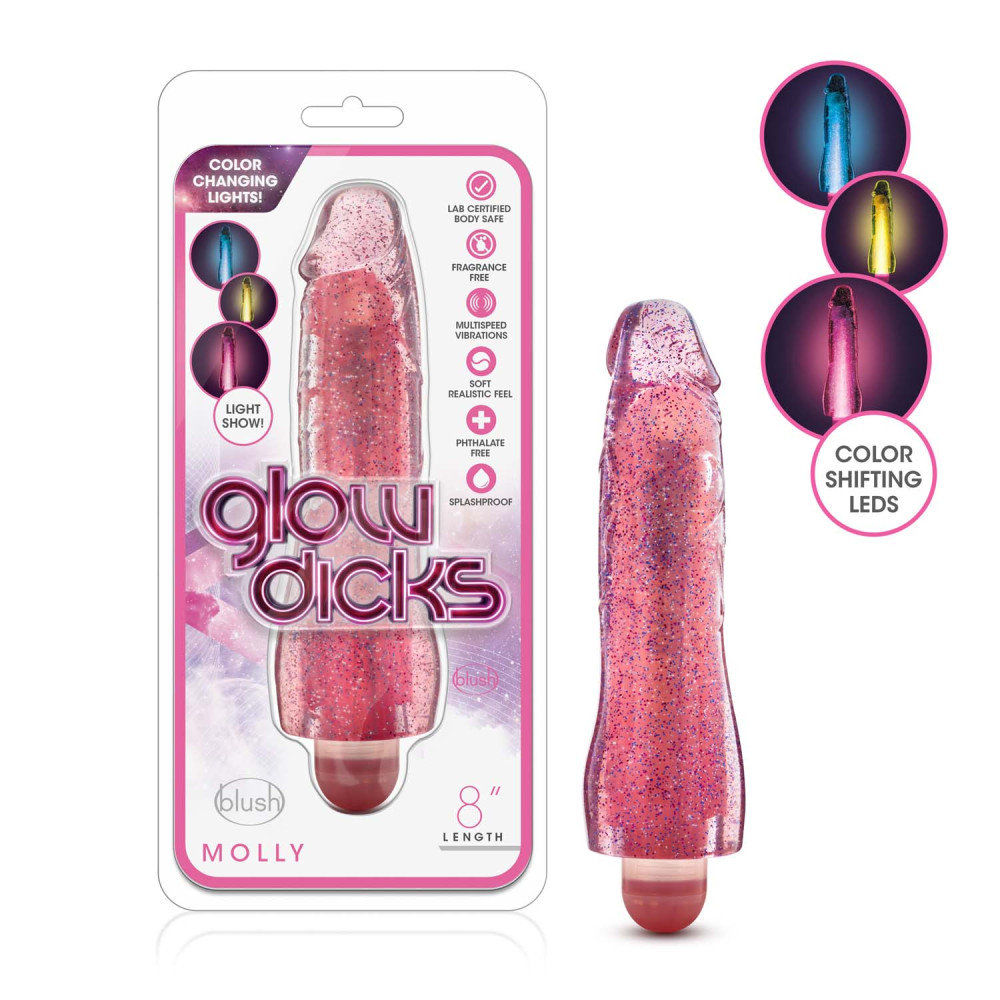 Вибратор GLOW DICKS MOLLY GLITTER, розовый (33834), zoom