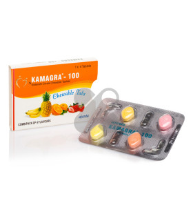 Таблетки для эрекции Kamagra 100 Chewable Tablets со вкусом тропических фруктов, 4 шт - No Taboo